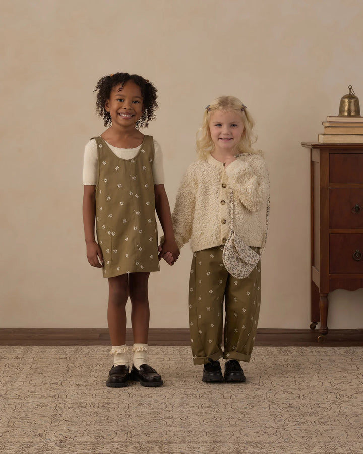 V-Neck Overall Dress Embroidered Daisies