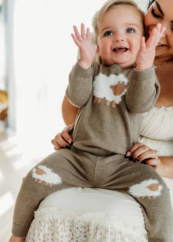 ORGANIC Sheep Jacquard Knit Baby Pullover &amp; Pant Set