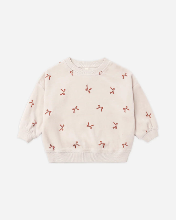 VELOUR RELAXED SWEATSHIRT RED BOWS