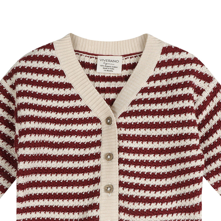 V-Neck Stripe Knit Baby Cardigan (Organic Cotton)
