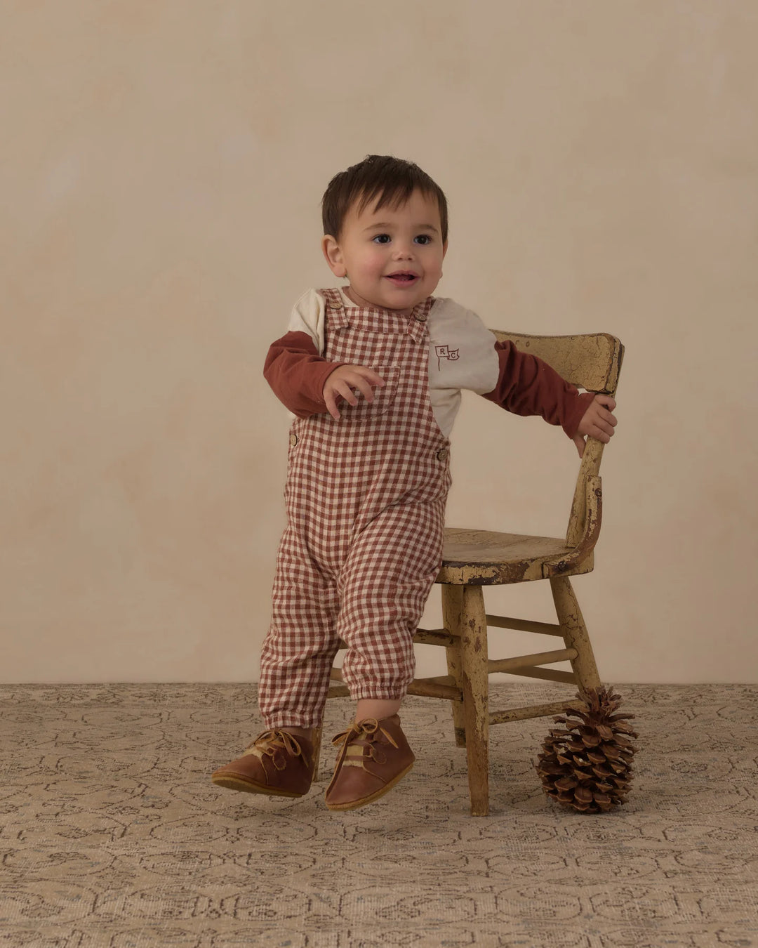 Baby Overalls Brick Check