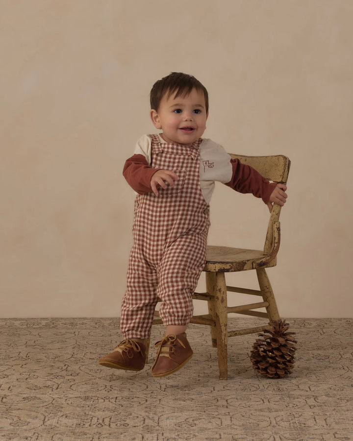 Baby Overalls Brick Check