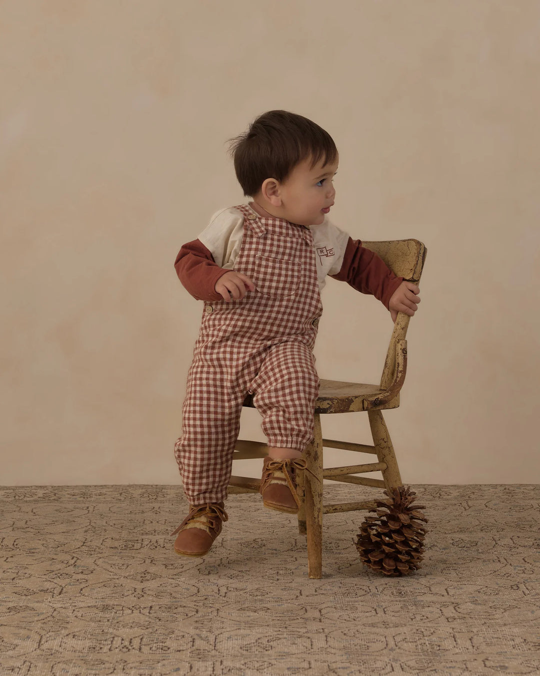 Baby Overalls Brick Check