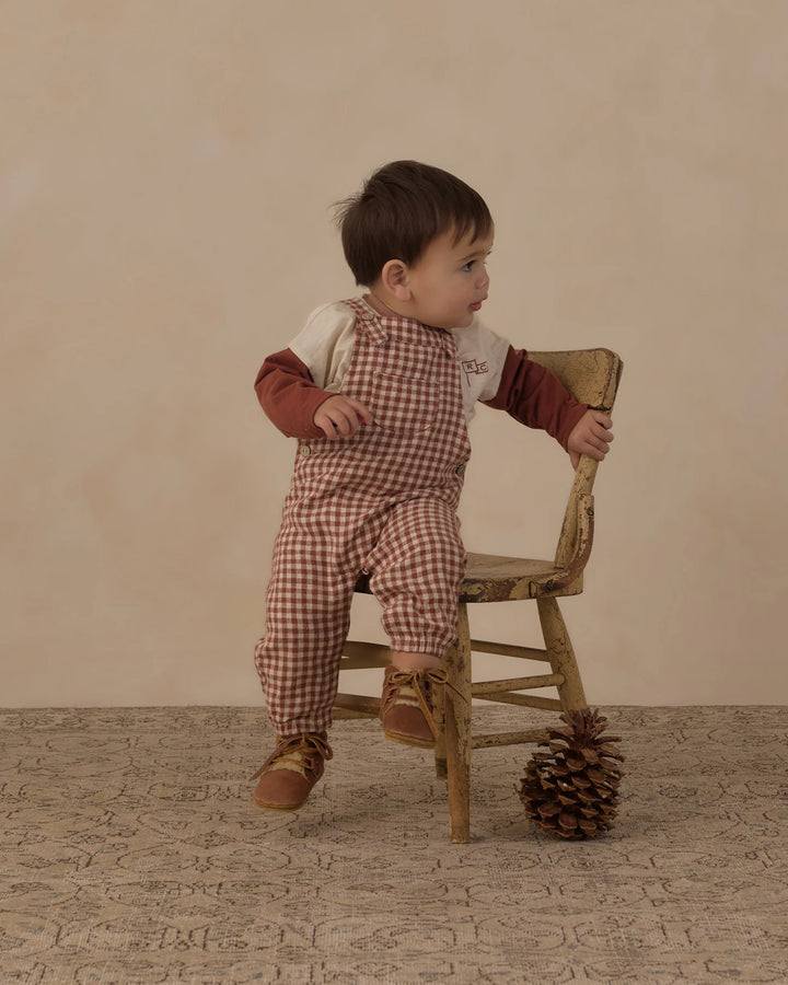 Baby Overalls Brick Check