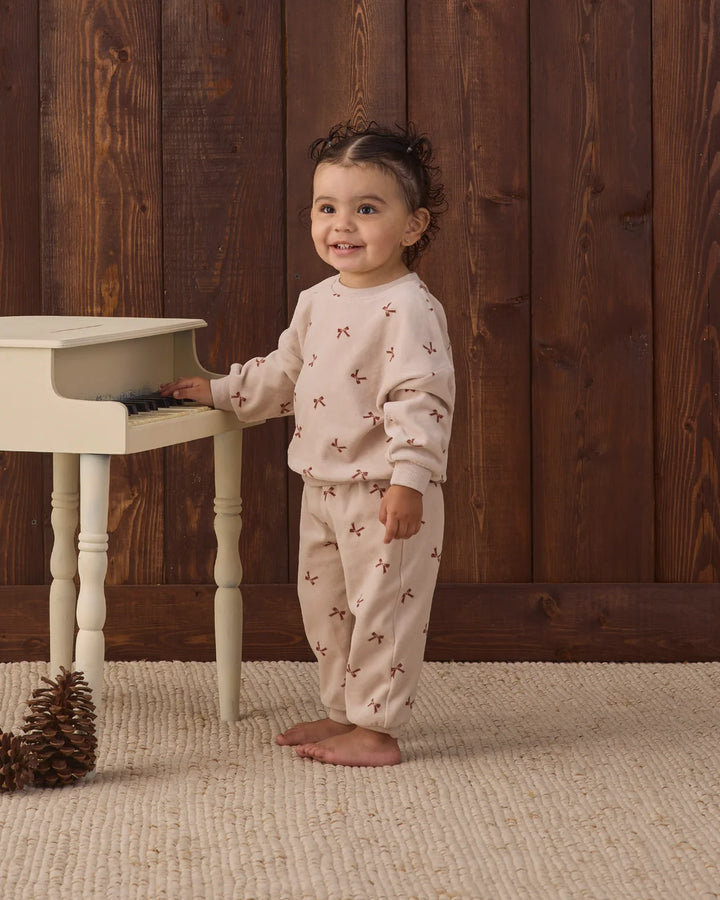 VELOUR RELAXED SWEATSHIRT RED BOWS