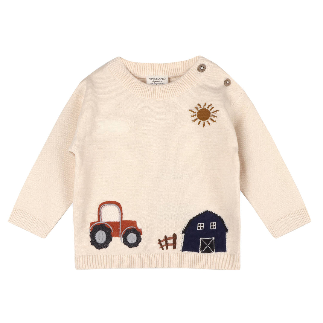 ORGANIC Farm Tractor Embroidered Sweater Knit Baby Pullover