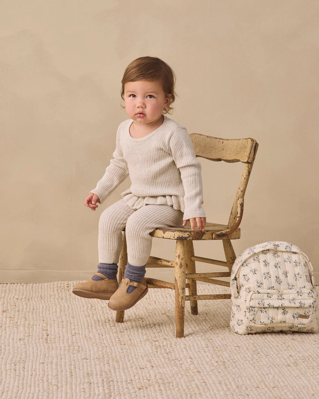 Rib Knit Peplum Top Heathered Oatmeal