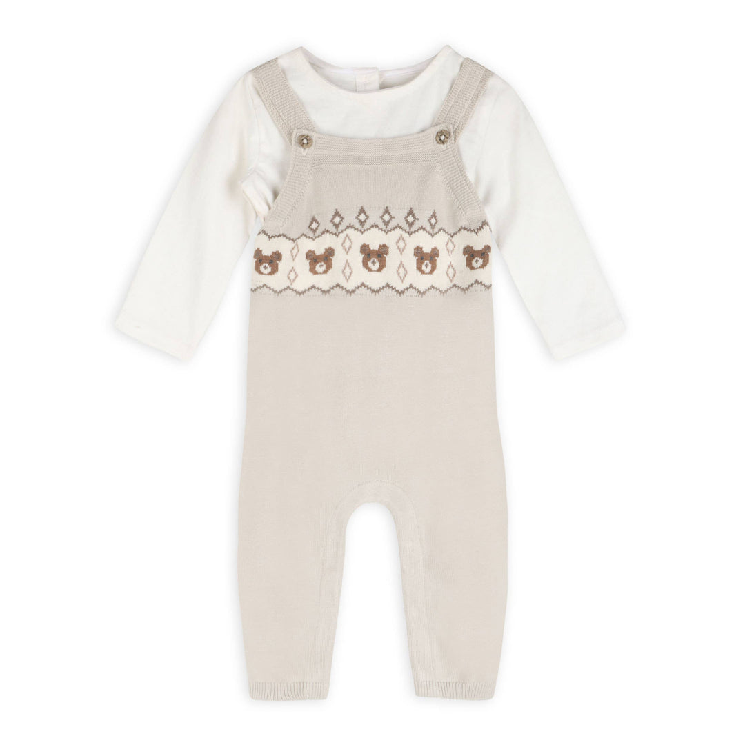 Bear Fair Isle Knit Baby Overall Set (Organic Cotton)