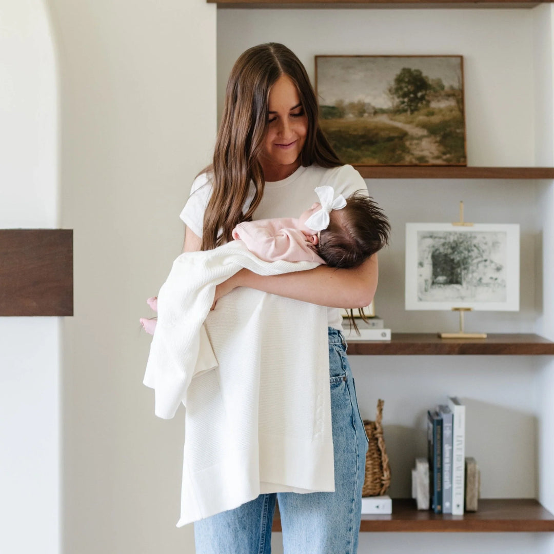 Heirloom Knit Receiving Blanket • White Cream