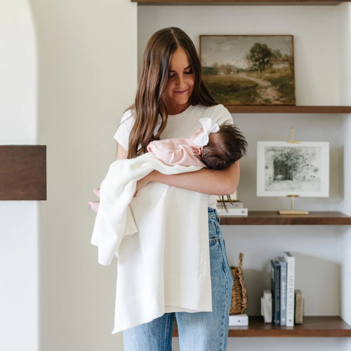 Heirloom Knit Receiving Blanket • White Cream