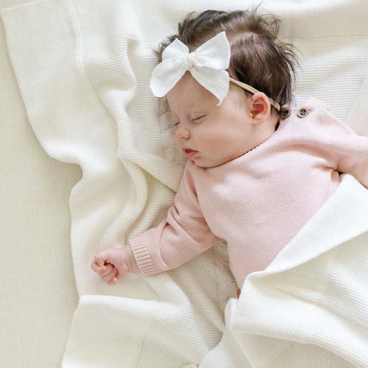 Heirloom Knit Receiving Blanket • White Cream