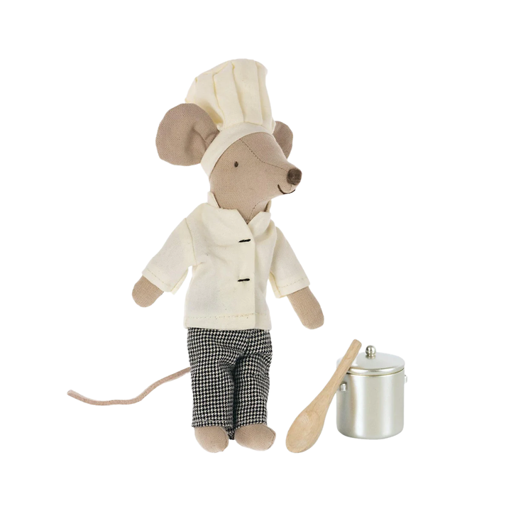 MAILEG chef mouse w/soup pot + spoon