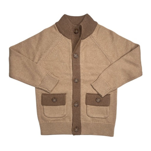Organic Camel and Cinnamon Heather Mock Neck Raglan Cardigan