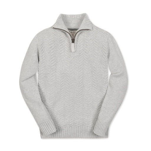 Organic Light Gray Heather Chevron Half Zip Cable Sweater