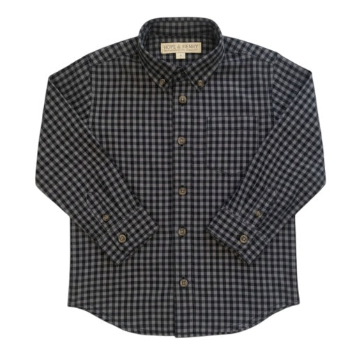 Organic Black Gingham Stretch Poplin Shirt