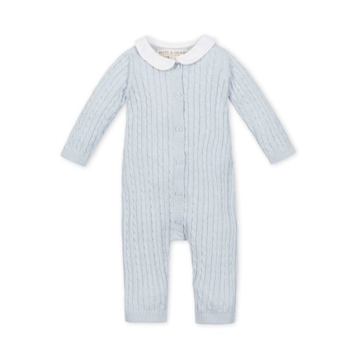 Organic Airy Blue Cable Peter Pan Collar Sweater Romper