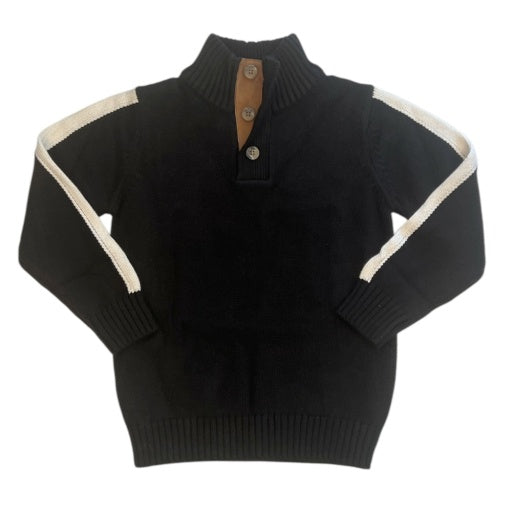 Organic Black and White Mock Neck Sleeve Stripe Sweater