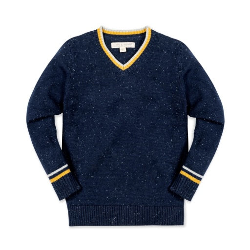 Organic Navy Fleck with Tipping V-Neck Sweater