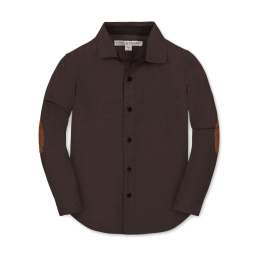Organic Chocolate Heather Flannel Shirt with Elbow Patches