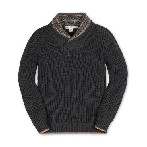 Organic Charcoal Heather with Collar Detail Shawl Collar Sweater