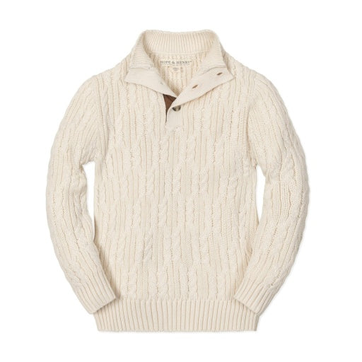 Organic Ivory Twist Cable Mock Neck Cable Sweater