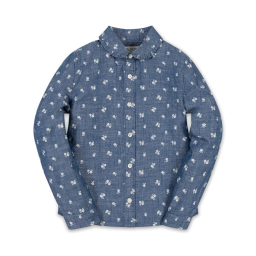 Organic Chambray Floral Peter Pan Collar Top