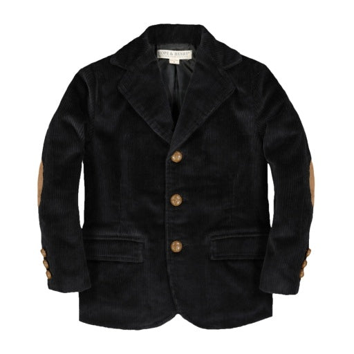 Organic Black Corduroy Corduroy Blazer with Elbow Patches
