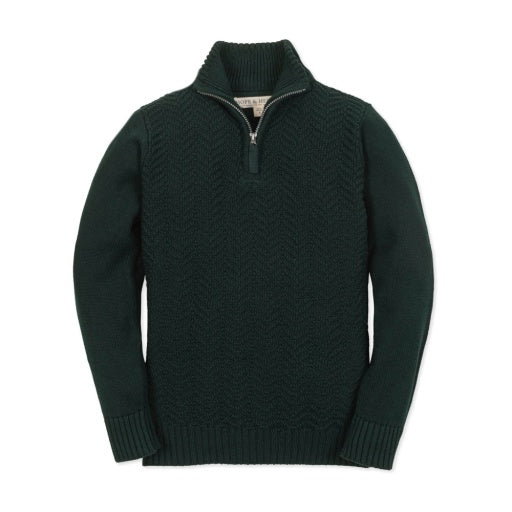 Organic Pine Green Chevron Half Zip Cable Sweater