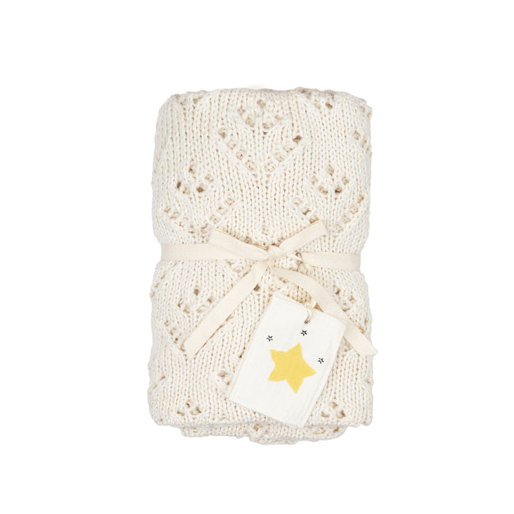 WILD WAWA Knitted Blanket W/Crochet Trim - Natural