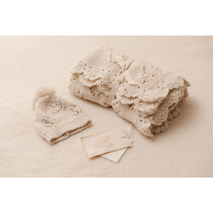 WILD WAWA Knitted Blanket W/Crochet Trim - Natural
