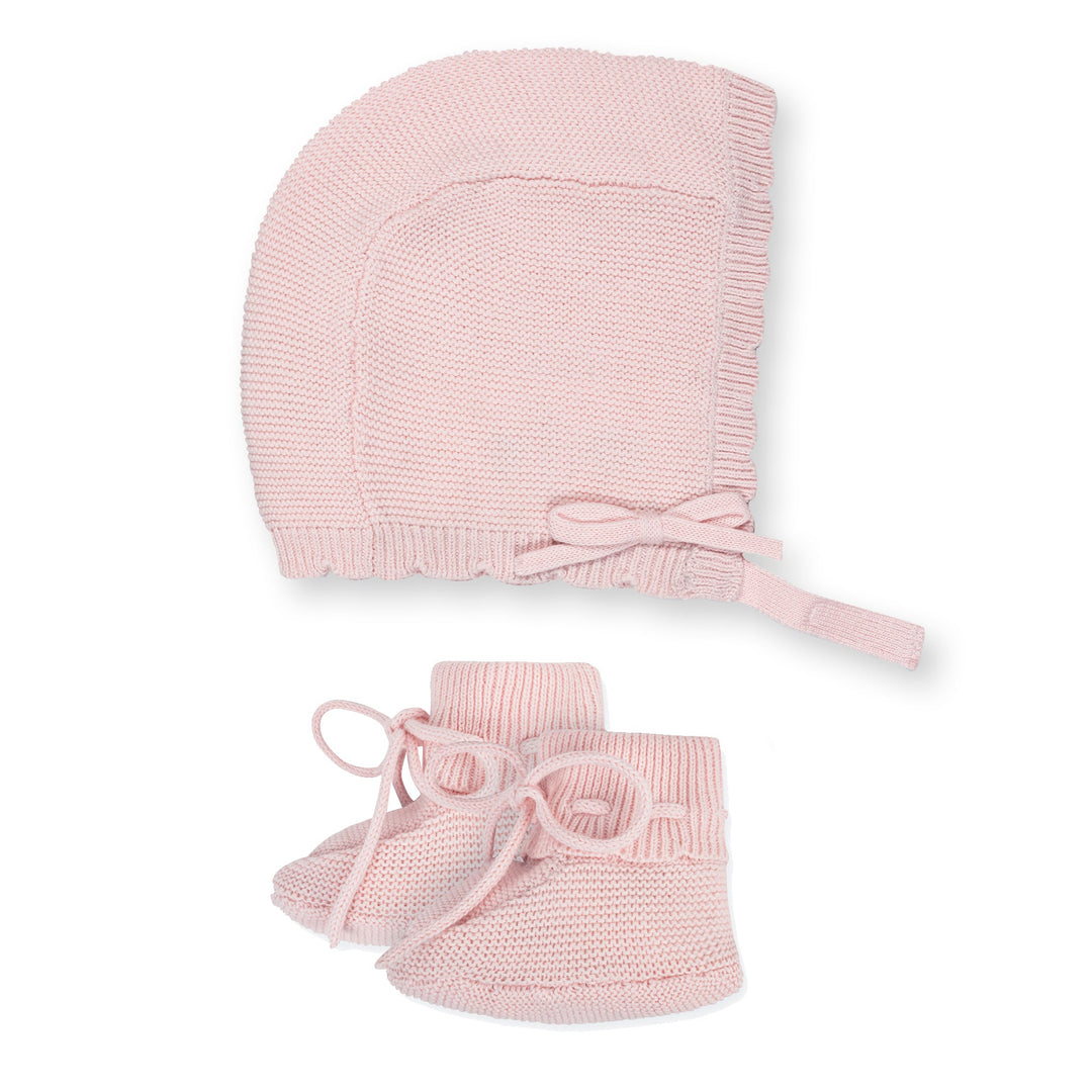 ORGANIC Sweater Bonnet And Bootie Set - Pale Pink