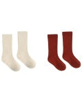 Ribbed Socks, 2-Pack Brick, Natural