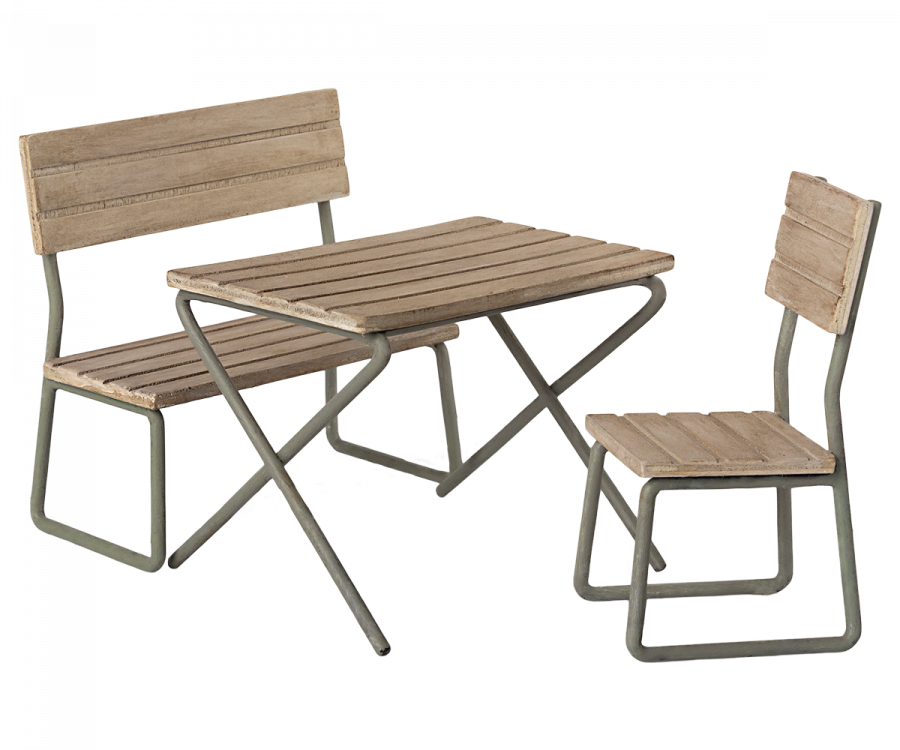 MAILEG Miniature garden set - Table with chair and bench