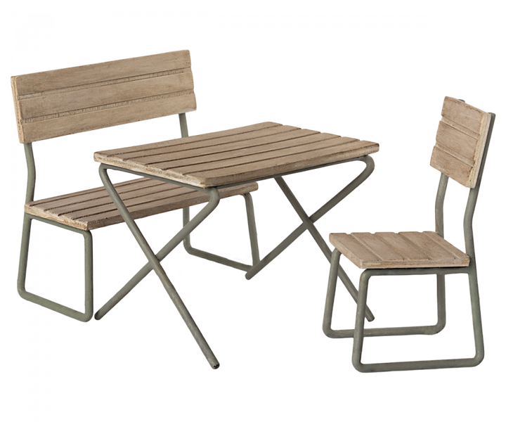 MAILEG Miniature garden set - Table with chair and bench