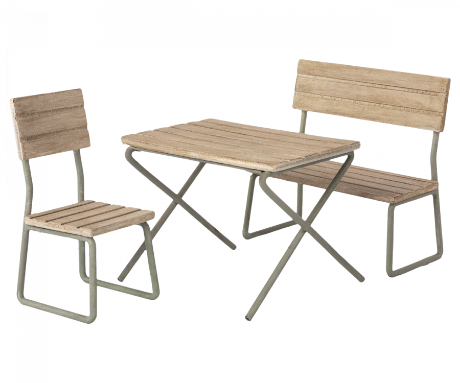 MAILEG Miniature garden set - Table with chair and bench