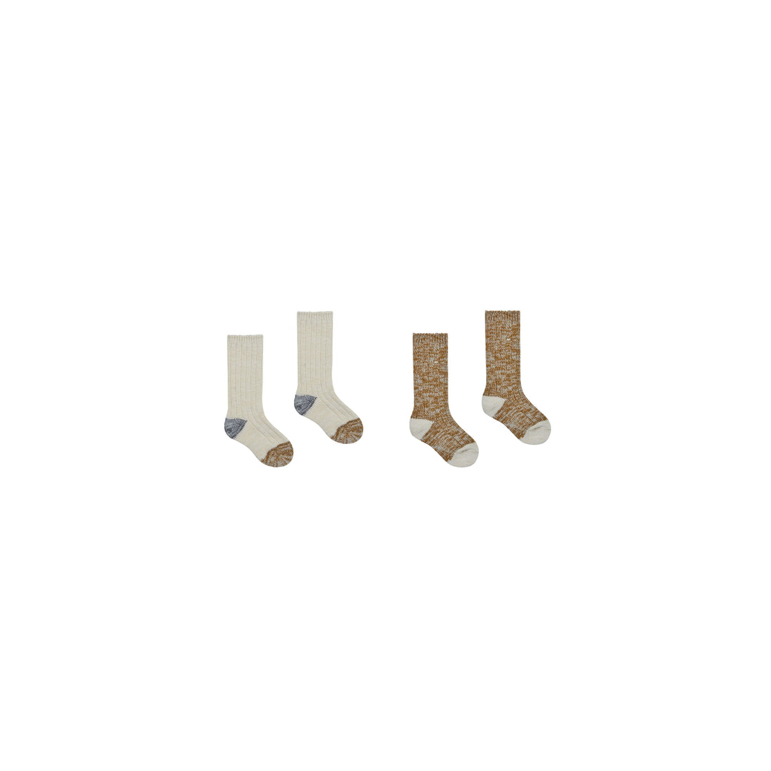 CHUNKY KNIT SOCKS || NATURAL, CHARTREUSE